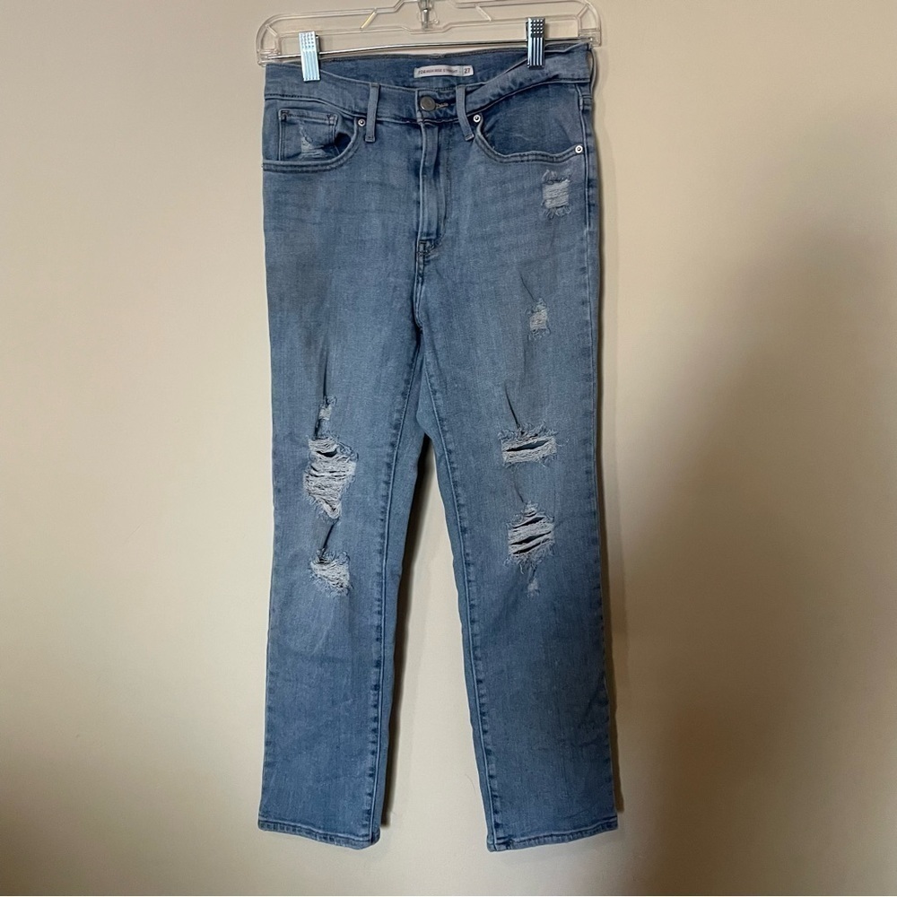 Levi’s Light Wash Distressed High Rise Straight Jeans